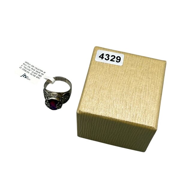 Sarda Bali-Style Artisan Sterling Silver Ring Pear-Shaped Colcanic Quartz Triple - Picture 7 of 10